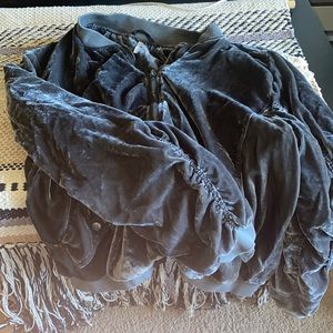 Free People grey/green velvet bomber jacket